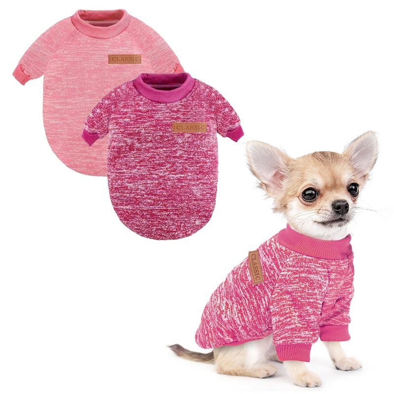 2 Pieces Dog Sweater Dog Clothes for Small Dogs Fall Winter Dog Clothes Dog Clothes for Small Dogs Warm Thick Outfit Pet Small Dog Sweater for Boy Girl Dogs Teacup Yorkie ChihuahuaS Pink+Rose red