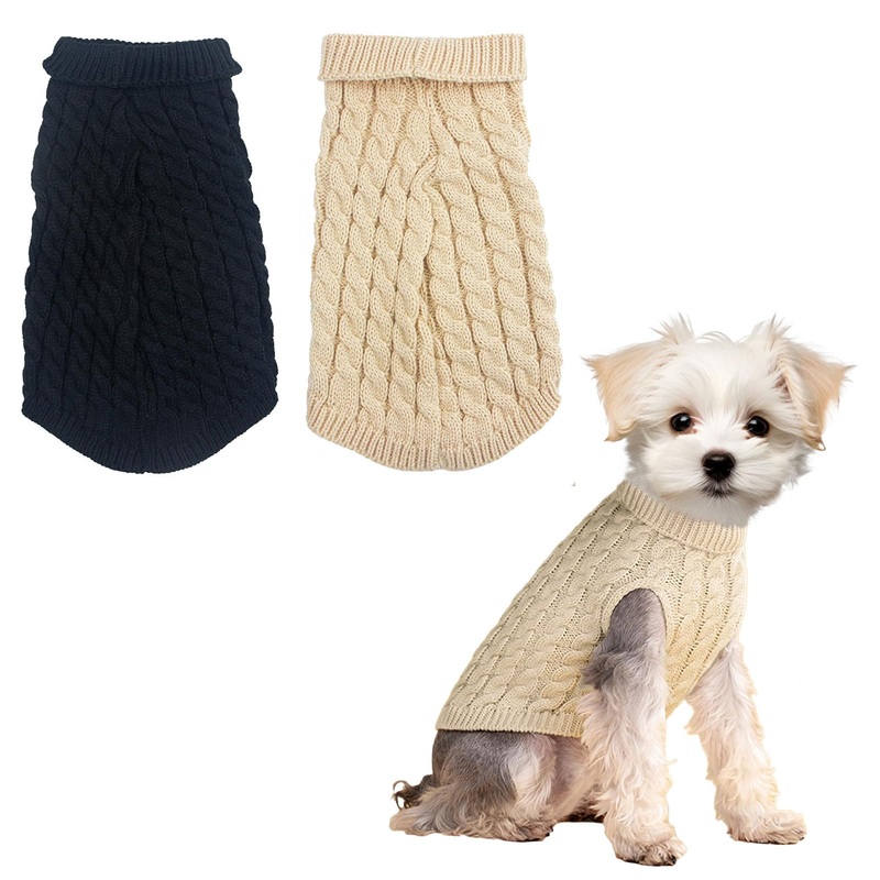 2 Pieces Dog Sweater Small Dog Sweater Chihuahua Clothes Spring Winter Cute Knitwear Turtleneck Thick Warm Clothes for Yorkie Cat Extra Small Dog Clothes (Small) Black+White
