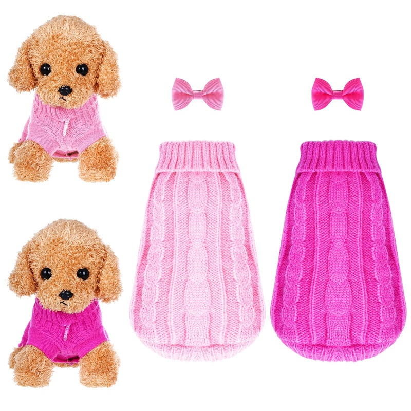 2pcs Dogs Sweater, Turtleneck Small Dog Winter Clothes, Knitted Cat Sweater Puppy Clothes Dog Outfit (Small)