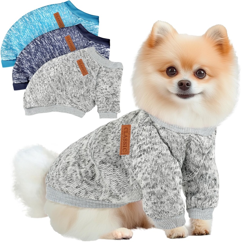 3 Pack Dog Sweaters for Small Dogs Girl Boy Dog Winter Fleece Clothes Warm Soft Dog Sweatshirt Outfit for Dog Cat Pet Apparel