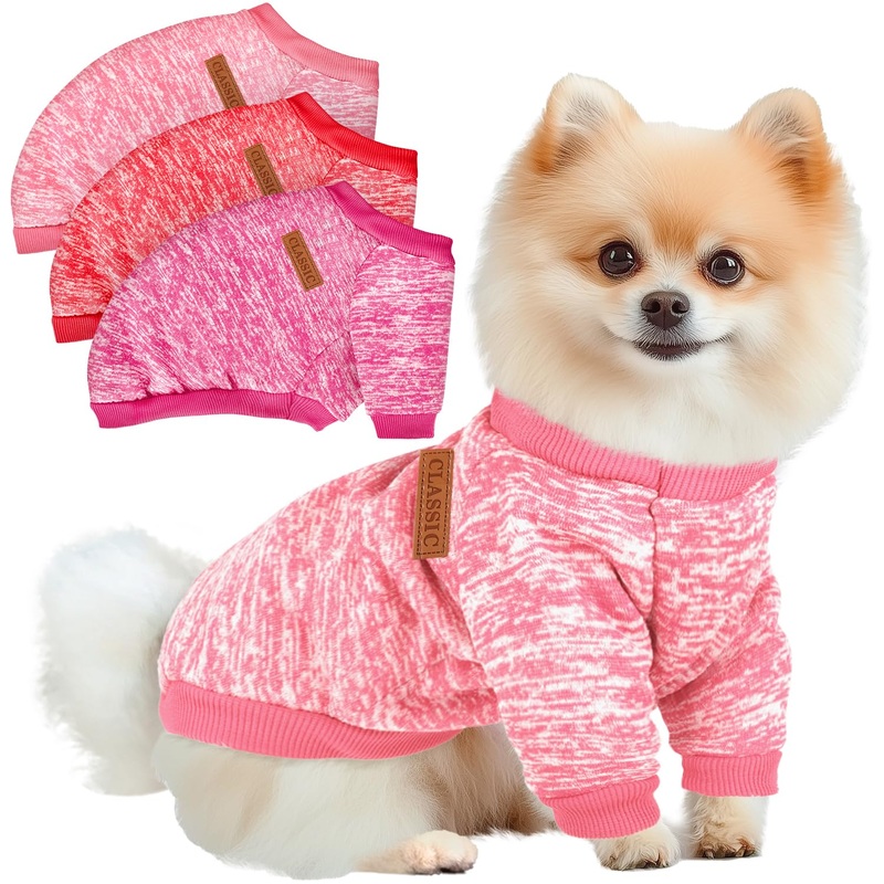 3 Pack Dog Sweaters for Small Dogs Girl Boy Dog Winter Fleece Clothes Warm Soft Dog Sweatshirt Outfit for Dog Cat Pet Apparel Rose+Red+Pink