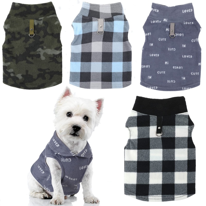 4 Pieces Winter Fabric Dog Sweater with Leash Ring Soft Fleece Vest Dog Clothes Plaid Camouflage Warm Puppy Dog Jacket Pullover Clothes for Small Dogs Cat Puppy Chihuahua(M) M(Neck:11.8-12.6 Chest:16.5-18.5)
