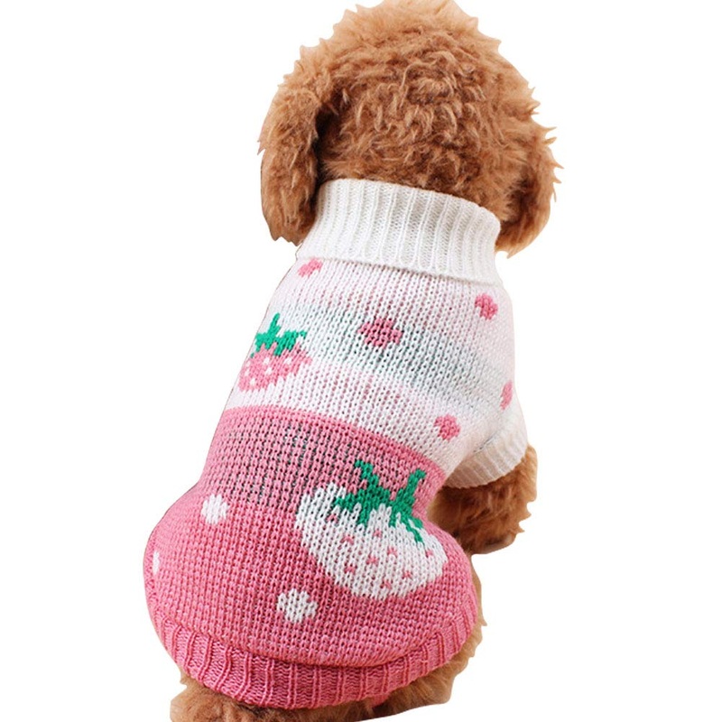 CHBORCHICEN Pet Dog Sweaters Classic Knitwear Turtleneck Winter Warm Puppy Clothing Cute Strawberry and Heart Doggie Sweater (Pink, Small) Pink