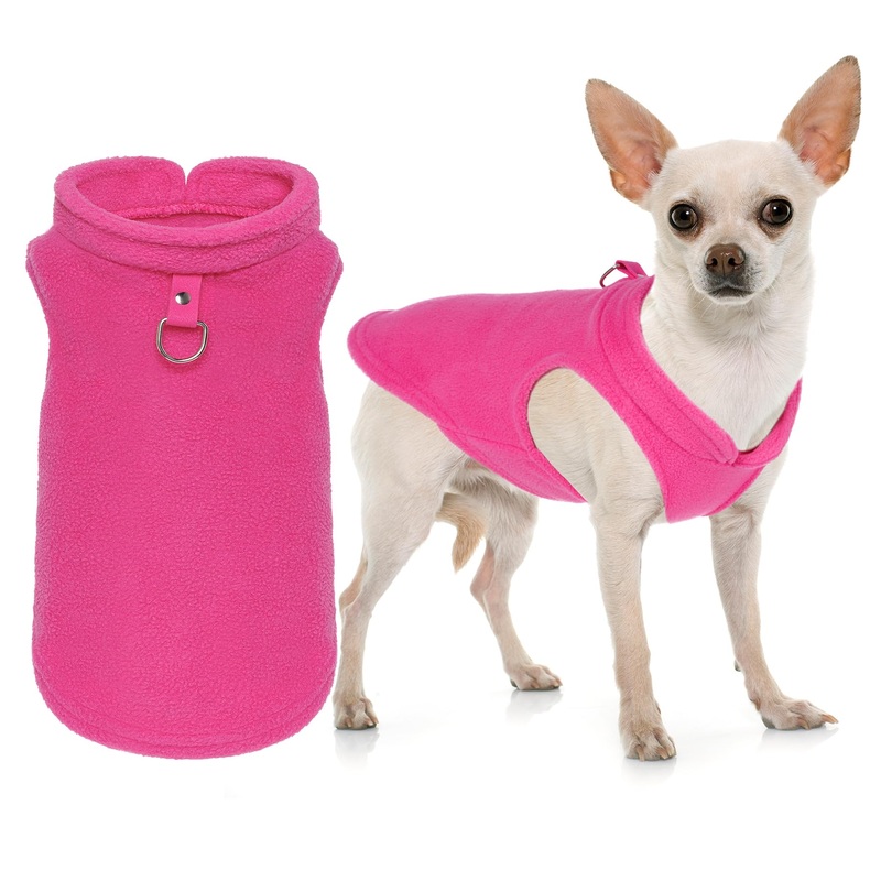 choyaxo Fleece Dog Sweater Dog Fleece Vest Warm Puppy Sweater with D-Ring for Dog Cold Weather Rose Red Medium