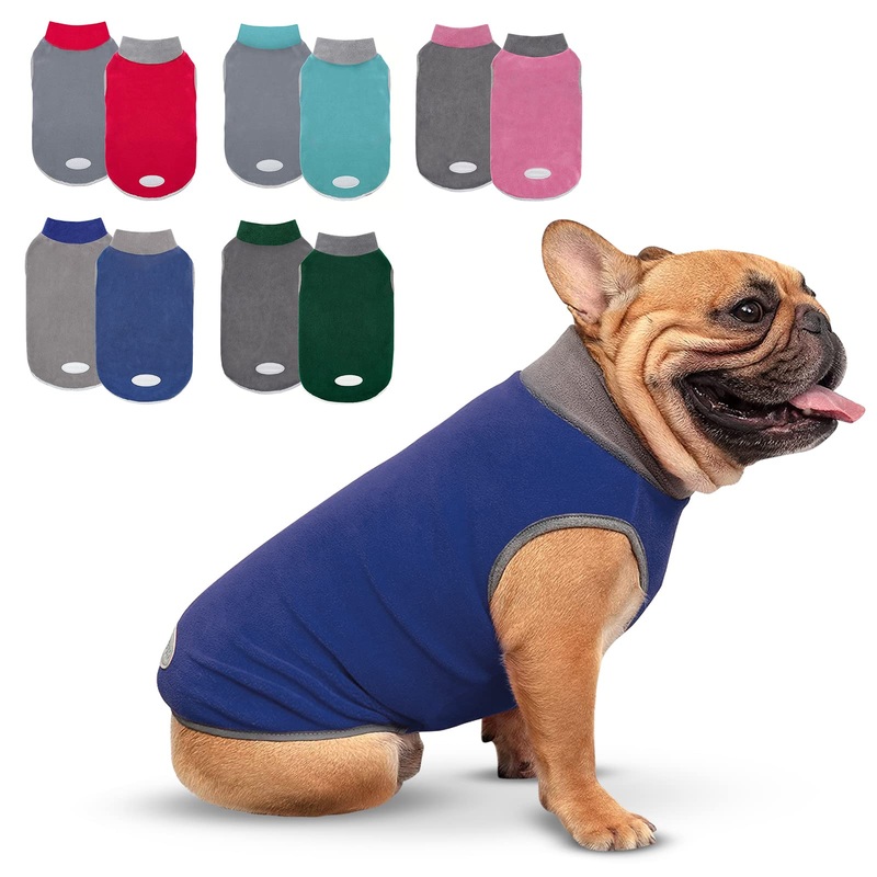 cyeollo 2 Pack Fleece Dog Sweater Stretchy Pullover Soft Dog Jacket with Reflective Stripe Lightweight Sweatshirt Pet Clothes Coats for Small Dogs Grey & Blue Large (14-20lbs) 2# Navy & Grey