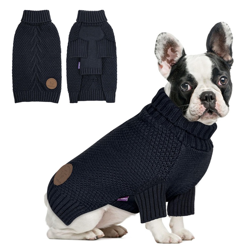 cyeollo Dog Sweaters for Small Dogs Turtleneck Knitted Sweaters with Leash Hole Fall Small Dog Clothes Winter Pets Apparel Medium 1# Navy