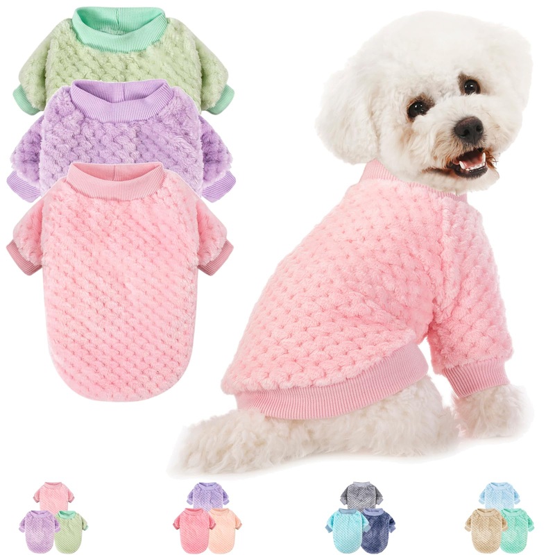 Dog Sweater, 3 Pack Dog Sweaters for Small Medium Dogs or Cat, Warm Soft Flannel Pet Clothes for Dogs Girl or Boy, Dog Shirt Coat Jacket (Medium, Pink+Purple+Light Green)