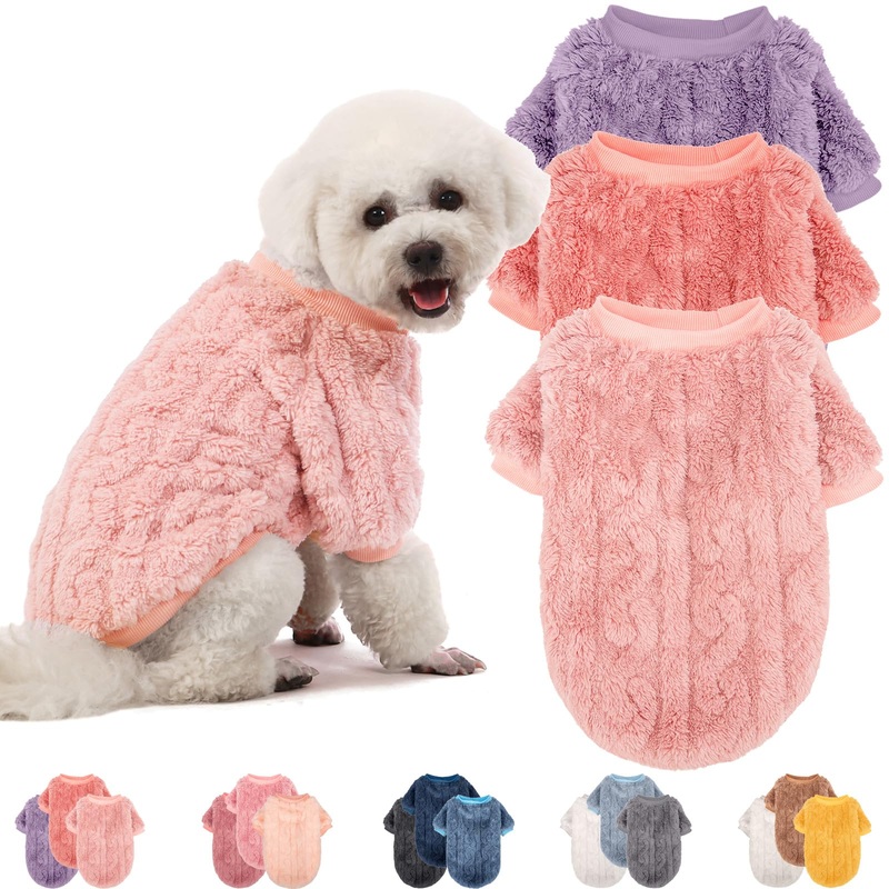 Dog Sweater, 3 Pack, Small, Polyester, Pink, Purple, Rose Red, Warm Clothes for Winter Christmas, Unisex, Small Breeds, Pull On, Classical Style