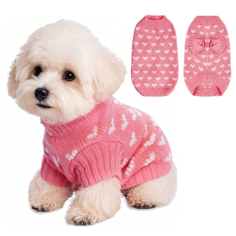 Dog Sweater Heart Dog Valentines Sweater Soft Puppy Sweater Cat Sweater Holiday Pet Clothes Pink Knitted Dog Outfit Warm Dog Clothes for Small Medium Dogs (Pink,XS) X-Small