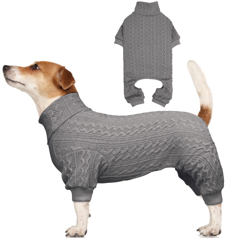 Dog Sweater Turtleneck Knitted Dog Clothes Solid Color Puppy Sweater Warm Cat Sweater Dog Sweaters for Medium Dogs (Grey & M) Grey