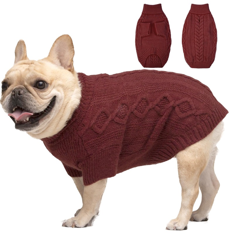 Dog Sweater XL, Large Breed Dog Sweater Girl Boy, Christmas Dog Outfits, Dog Thanksgiving Sweater, Cable Knit Dog Sweater with Leash Hole, Holiday Dog Sweaters for Large Dogs Beagle, Corgi, Red XL X-Large