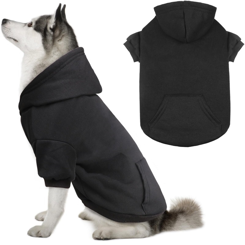 Dog Sweaters for Large Dogs Dog Hoodie Dog Sweater Solid Soft Brushed Fleece Dog Clothes Dog Hoodie Sweatshirt with Pocket(Black-XL) X-Large Black