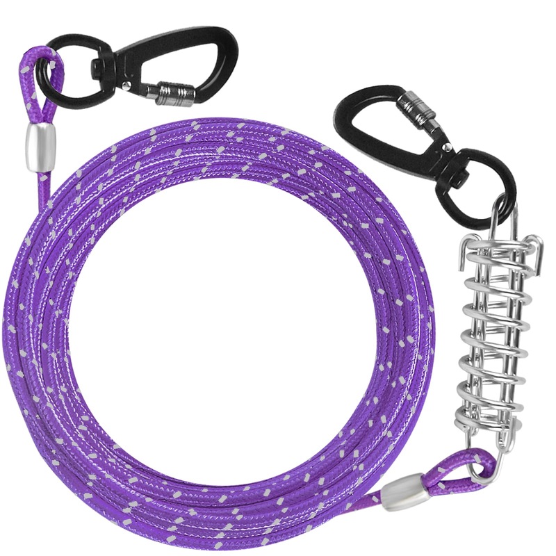 Dog Tie Out Cable 10ft/15ft/20ft/30ft Dog Runner for Yard and Outdoor with Swivel Hook Green/Blue/Purple Reflective Lead Dog Chains for Training Small to Medium Dogs Up to 100lbs 4mm 15ft Purple
