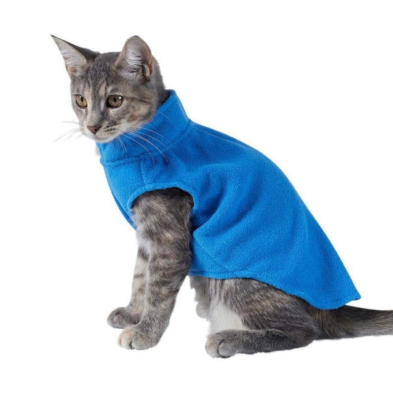 DroolingDog Cat Sweater Fleece Vest Lightweight Cat Clothes for Small Cats Only, Medium, Blue Medium (Chest: 15.3” Back: 11.8”)