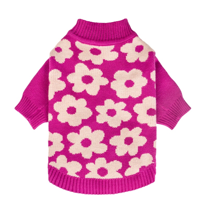 Fitwarm Floral Dog Sweater, Thermal Dog Sweatshirt, Dog Winter Clothes for Small Dogs Girl, Doggy Pullover Jumper, Pet Outfit, Hot Pink, White, Small Flower