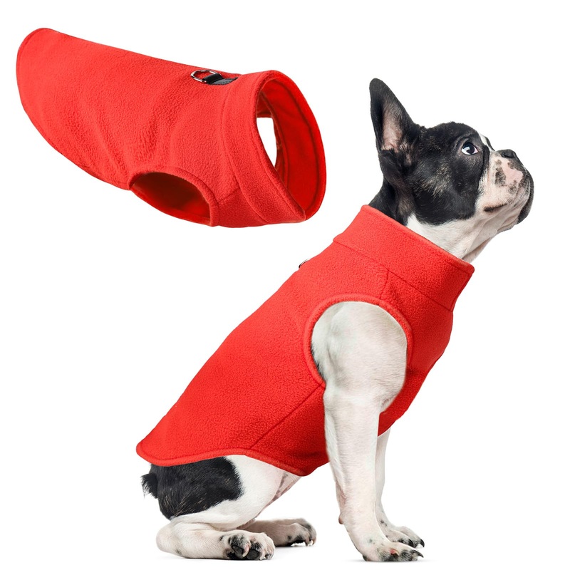 Fleece Dog Sweater Vest, Soft Warm Pullover Fleece Dog Jackets, Winter Dog Clothes for Small Mediun Large Dogs, Stretchy Fleece Vest Dog Sweater with D Ring Leash (Red, M) RED Medium