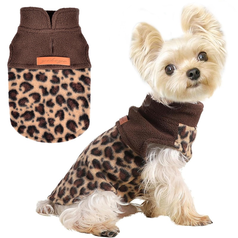 Fleece Puppy Sweater Dog Sweater Leopard Dog Sweaters for Small Dogs Girl Boy Warm Soft Pet Holiday Clothes for Small Cats Dogs (Medium, Leopard) Medium