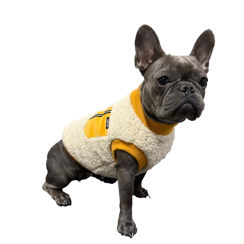 French Bulldog Clothes for Dogs Cozy Warm Fleece Cold Weather Coat Pocket Sweater Fall and Winter (XL,B Mustard Pkt) Pocket Warm Fleece XL