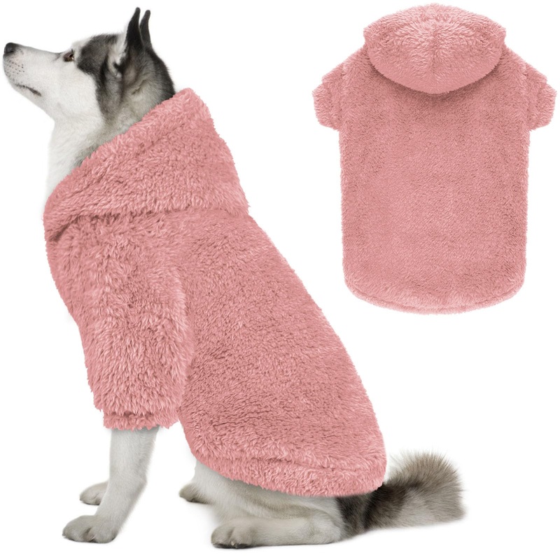 Fuzzy Dog Sweaters for Large Dogs Dog Hoodie Soft Double-Sided Plush Fleece Dog Sweater Dog Clothes Dog Coats Dog Hoodie Sherpa Hooded Sweatshirt(Pink-XL) X-Large Pink
