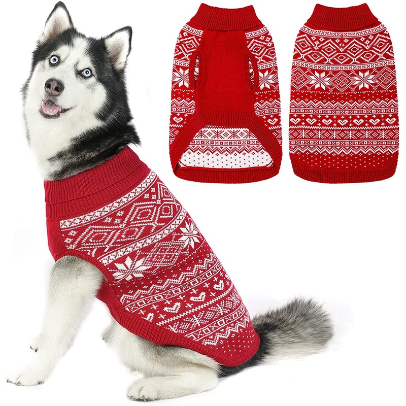 HOMIMP Dog Sweater Argyle – Warm Sweater Winter Clothes Puppy Soft Coat, Ugly Dog Sweater for Small Medium and Large Dogs, Pet Clothing Boy Girl Red