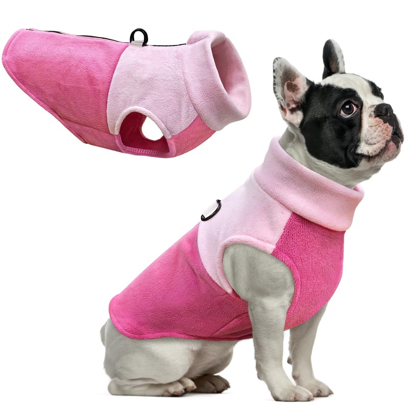 Idepet Dog Fleece Vest Sweater Zip Up Warm Pullover Dogs Jacket with D-Ring Leash Winter Cold Weater Coat Pet Sweatershirt Clothes Hoodie for Small Medium Dogs Boy Girl (Pink/Rose Red, S) Pink/Rose Red