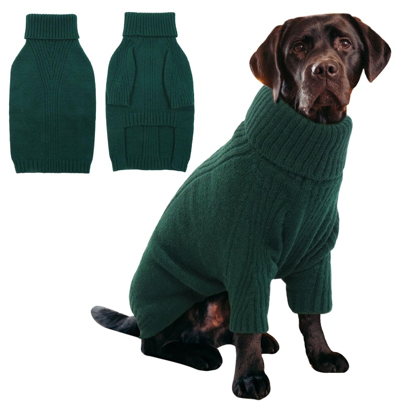 IECOii XXL Dog Sweater,Knit Big Dog Sweater Christmas,Pet Turtleneck Doggy Sweatshirt for Extra Large Dogs boy Girl,Large Size Dog Cold Weather Outfit English Bulldog Clothes for Winter,(Green XXL) XX-Large Green
