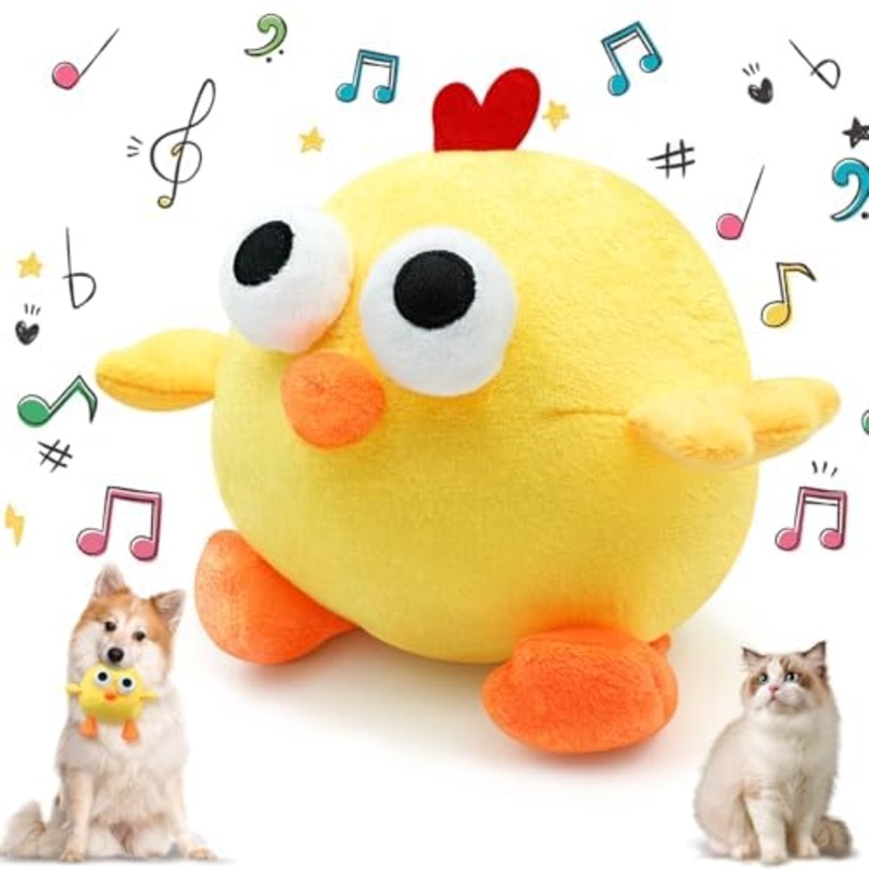 Interactive Dog Toys for Boredom, Squeaky Dog Toys with Automatic Rolling Jumping Wiggling, Washable Dog Chew Toys Dog Plush Toys for Small/Medium/Large Dogs Toys to Keep Them Busy(Chick)