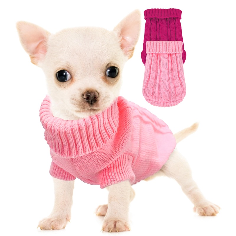 Kallfir’s cutie XXS Dog Sweater, 2 Pieces Turtleneck Knitted Chihuahua Sweater Yorkie Teacup Dog Clothes Small Dogs Girl Winter Warm Sweaters Pet Cat Sweater Cold Weather Puppy Clothes XX-Small Rose-Pink