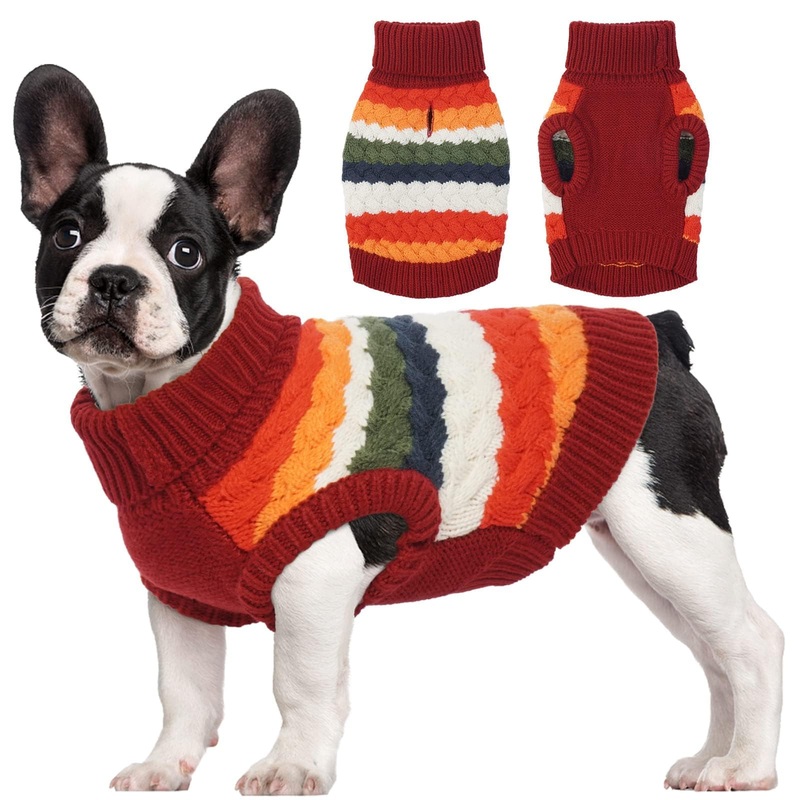 Kuoser Dog Sweater, Warm Dog Sweaters for Small Dogs Pet Christmas Clothing, Classic Cable Knitwear Cold Weather Thermal Pullover for Pug Dachshund Yorkie, Soft Puppy Turtleneck Sweatshirt, Red S Small (Chest: 13.7”; Weight: 6 – 9LB)