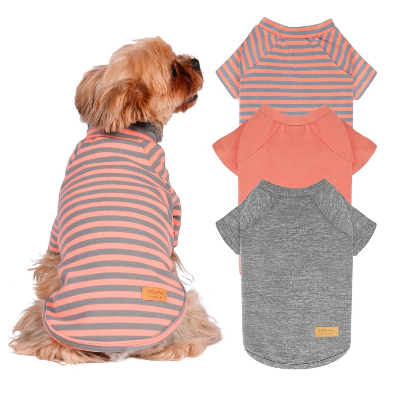 KYEESE 3Pack Dog Sweaters Dachshund Clothes Fleece Dog Sweater Comfort Dog Sweaters for Small Dogs Male Dog Coats Pullover Soft Dog Clothes Stretchy Dog Sweaters for Medium Dogs Boy Dog Sweatshirt Large (12-18lbs) 2#3Pack(Orange+Grey+Stripe)
