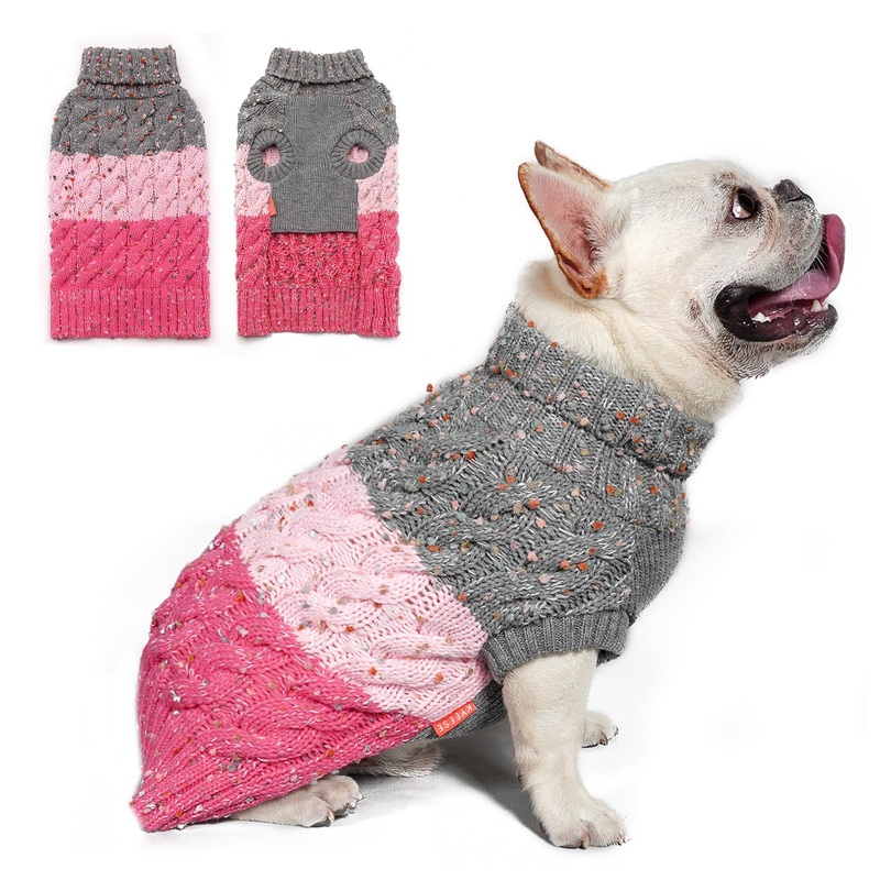 KYEESE Dog Sweater Color Block with Fuzzy Thread Knitted Turtleneck Dog Knitwear with dots in a Variety of Colors for Small Dogs Fall Winter Dog Clothes, Pink, M Medium (7-11lbs) 2# Pink