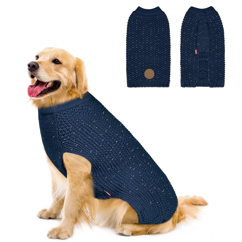 KYEESE Dog Sweater Warm Dog Coats Comfy Dog Sweater Medium Size Dog Medium Dog Sweater with Reflective Yarn Stretchy Dog Clothes Pullover Dog Sweater for Medium Dogs Boy, Navyblue, L L (30-45lbs) 1# Navyblue