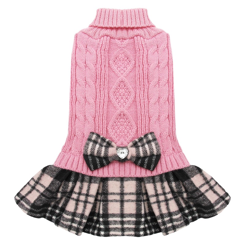 KYEESE Dog Sweaters for Small Dogs Girl Warm Dog Sweater with Bowtie Soft Small Medium Dog Sweater Stretchy Dog Clothes Pullover Turtleneck Dog Sweater Dress Knitwear Dog Coats Pet Sweater Large13-19lbs 2# Pink