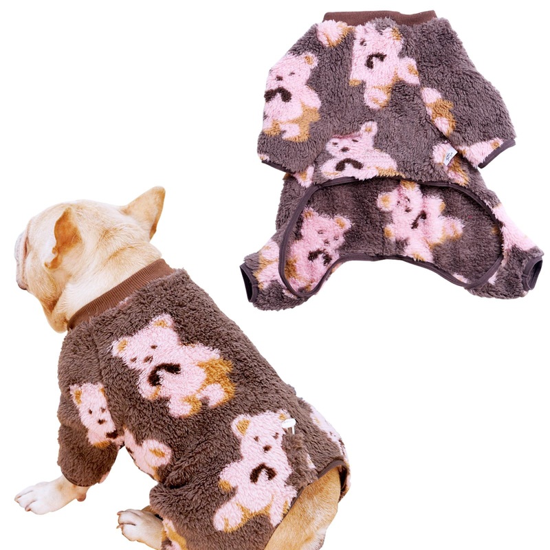 Moorfowl Plush Sweater for Medium Size Dog Pajamas French Bulldog Clothes Coffee Soft Jammies for Pug Corgi Winter Doggie pjs Jumpsuit, Pink Bear (L(Chest 23.62″, Back 12.99″)) L(Chest 23.62″, Back 12.99″)
