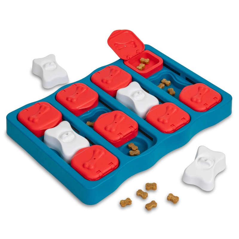 Outward Hound Nina Ottosson Dog Brick Dog Puzzle Interactive Treat Puzzle Dog Enrichment Dog Toy, Level 2 Intermediate, Blue Dog Brick (Red, White, Blue)