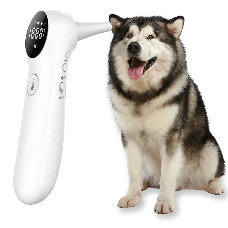Pet Ear Thermometer for Dogs and Livestock – Includes 20 Pet Swabs, Suitable for Dogs, Cats, Infrared Fast and Accurate Canine Temperature Monitor – Switches  and
