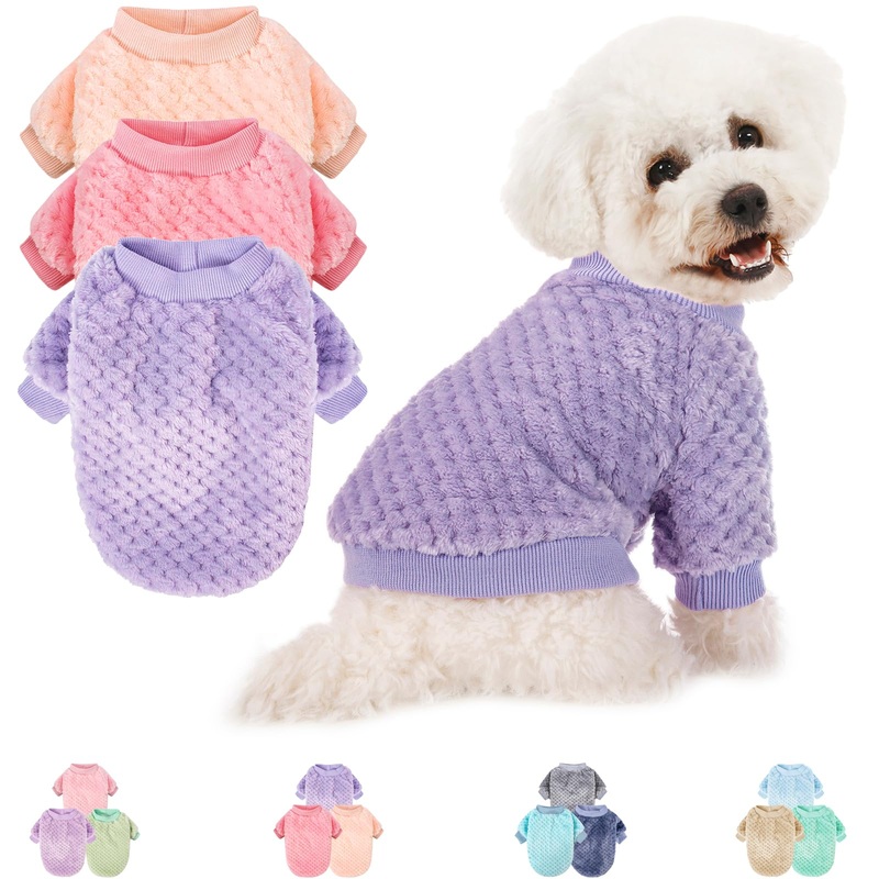 POMIU Dog Sweater, Dog Sweaters for Small Medium Dogs or Cat, Warm Soft Flannel Pet Clothes for Dogs Girl or Boy, Dog Shirt Coat Jacket (Peach+Purple+Rose, Medium) Peach+Purple+Rose