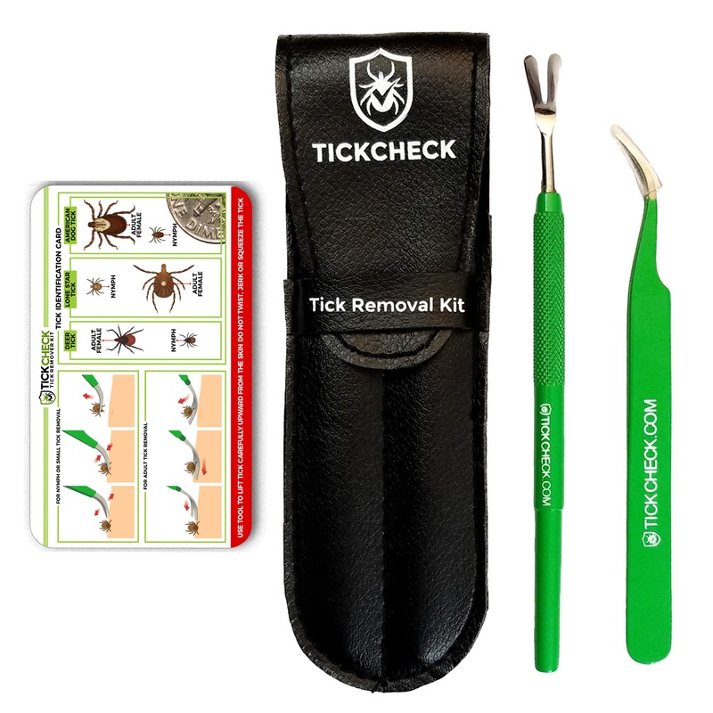 Premium Tick Remover Kit – Stainless Steel Tick Remover + Tweezers, Leather Case, and Free Pocket Tick Identification Card (1) 1