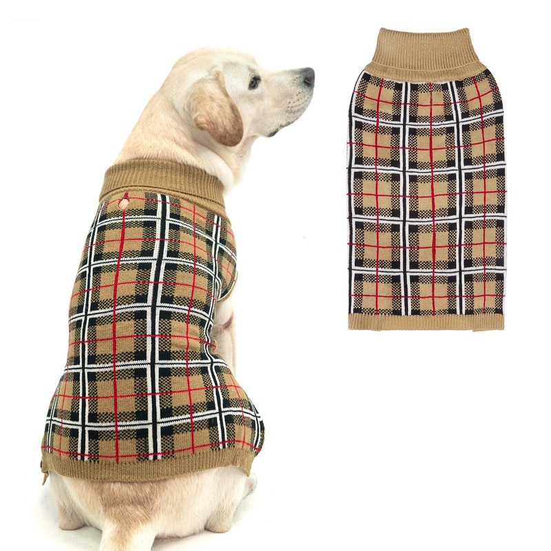 PUPTECK Dog Sweaters for Large Medium Small Dogs – Fall Classic Plaid Style Puppy Holiday Winter Coat Clothes for Female Girl Male Boy Warm L – Chest 28″, Back 20″ Cream