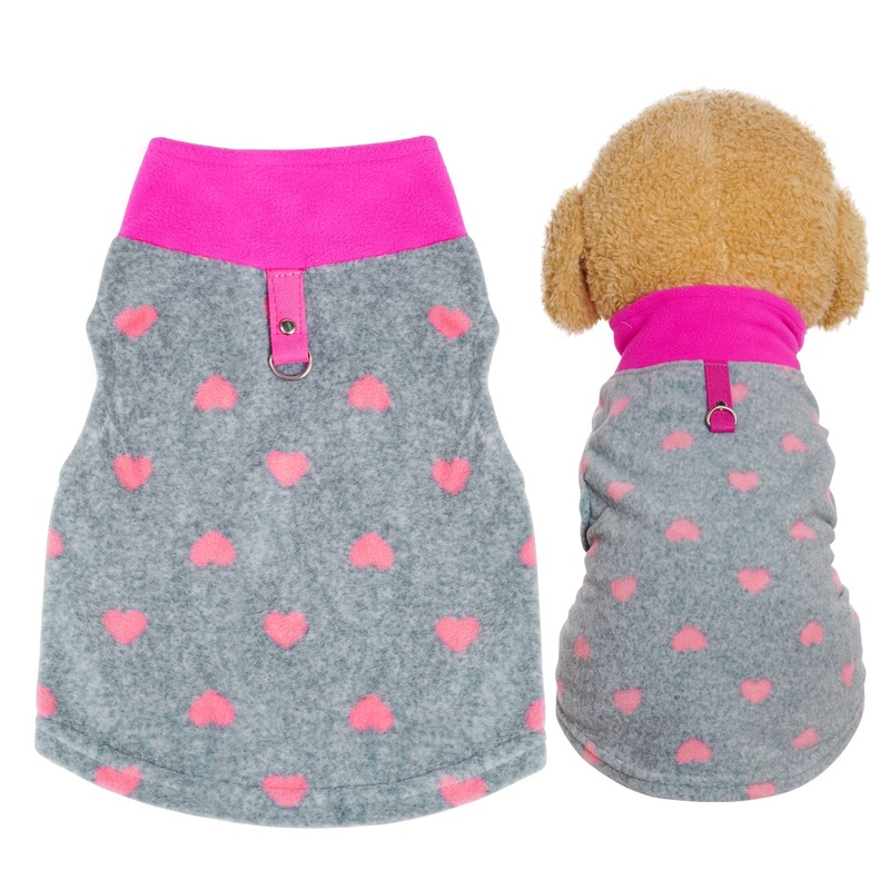 Rbenxia 1 Piece of Grey Dog Heart Sweater with Leash Ring Soft Fleece Vest Dog Pullover Warm Jacket Pet Dog Clothes Winter Dog Outfits for Small Puppy Cat Pets (X-Small) X-Small