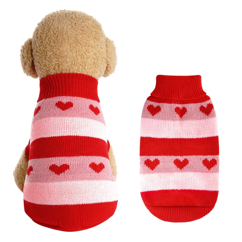 Rbenxia Dog Heart Knitted Sweater Warm Pet Dog Clothes Winter Dog Outfits for Small Puppy Cat Pets (Red, S)