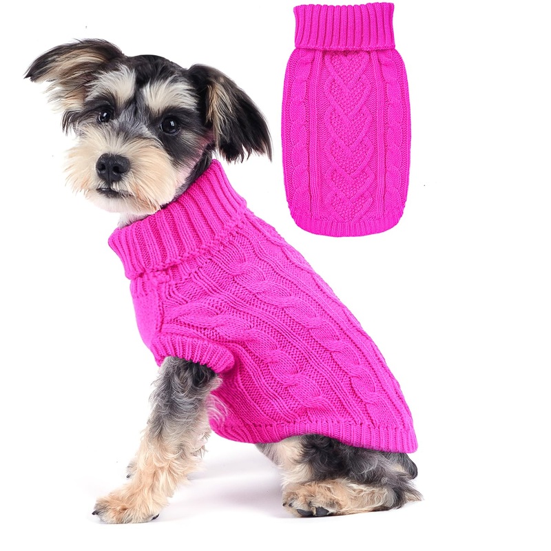 Small Dog Sweater Knitted Dog Sweaters for Small Dogs Girl Winter Puppy Clothes Turtleneck Dog Sweater Cute Dog Clothes Outfit for Chihuahua Classic Solid Dog Knitwear Pet Cat Sweater (Rose, Small) Rose