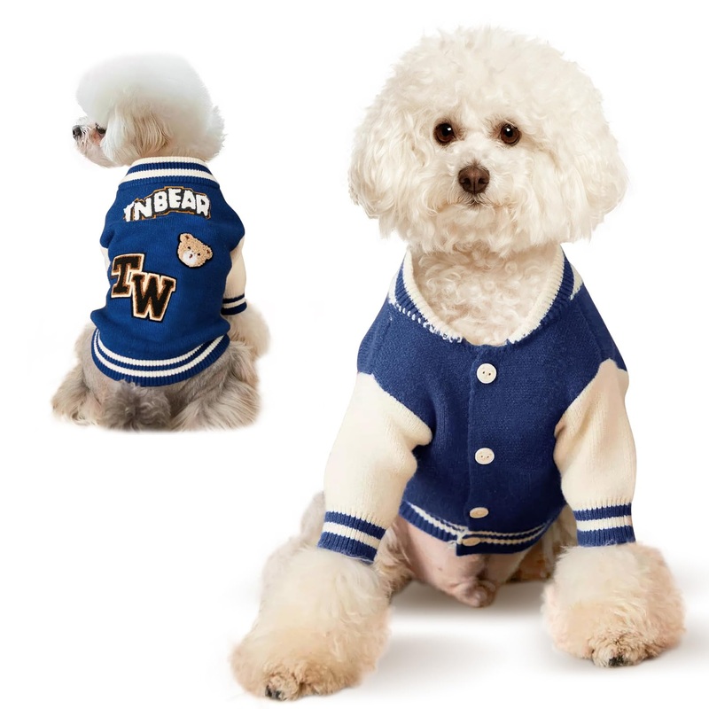 Small Dog Sweater, Warm Pet Sweater, Cute Knitted Classic Dog Sweaters for Small Dogs, Cat Sweater Dog Sweatshirt Clothes Coat Apparel (M) Blue Medium