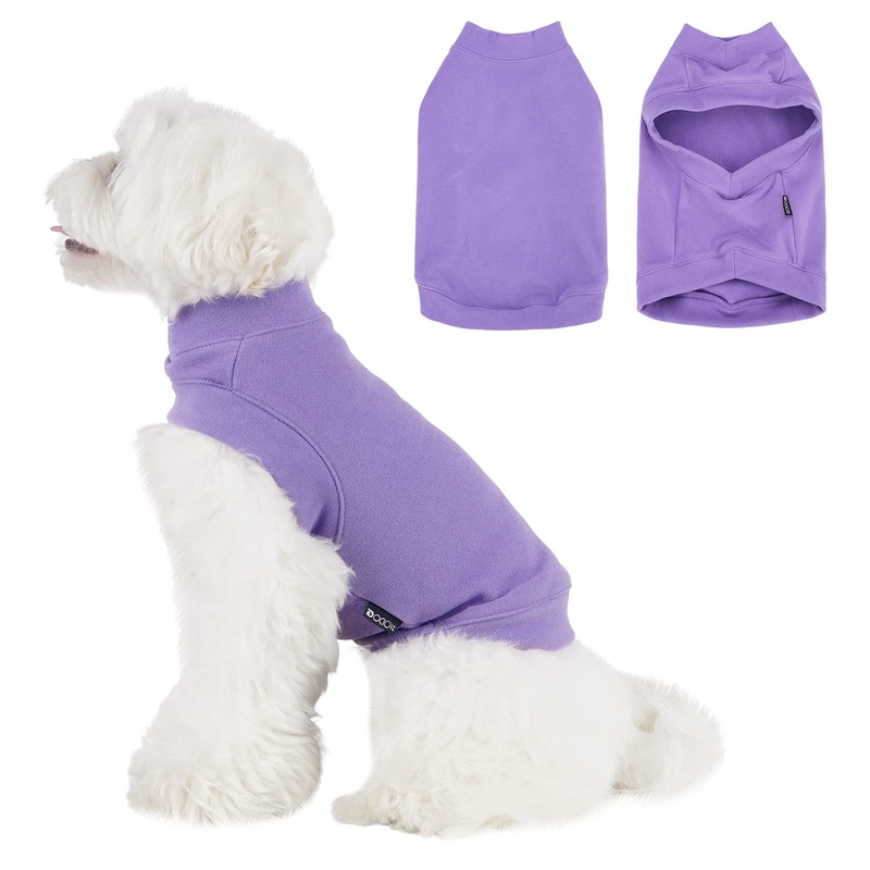 Soft Fleece Dog Sweatshirt – Warm Dog Sweaters for Small Medium Dogs Cats Cold Weather – Cat Sweater Pullover Stretchy Hoodie Easy On – Comfortable Dog Winter Clothes Pet Sweaters Vest for Doggie Purple L