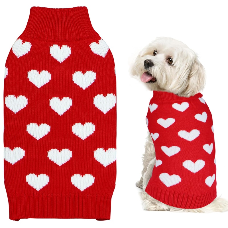 Valentine Dog Sweater, Valentines Day Dog Clothes Dog Valentines Outfit Knitted Dog Heart Sweater for Small Medium Large Dogs Pets (Red, Large) Red