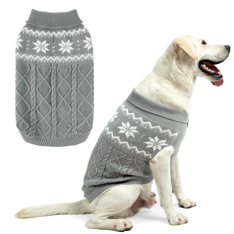 Warm Winter Dog Sweater – Cold Weather Pet Clothes for Small Medium Large Dogs Indoor Outdoor, Soft Classic Knit Puppy Apparel, Grey, M