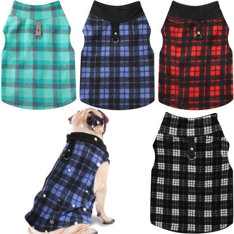 Weewooday 4 Pieces Winter Fabric Dog Sweater with Leash Ring Fleece Vest Dog Pullover Jacket Warm Pet Dog Clothes for Puppy Small Dogs Cat Chihuahua(M) M(Neck:11.8-12.6 Chest:16.5-18.5)