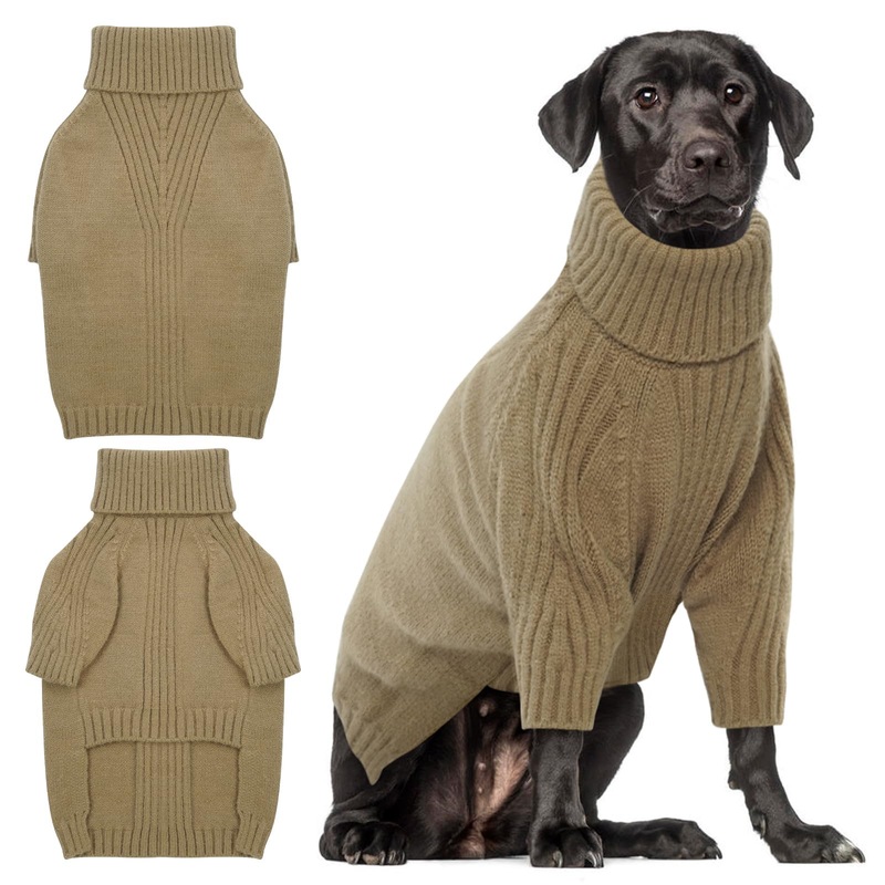 XXL Dog Sweater, Large Size Dog Sweaters, Cable Knit Dog Pullover Sweater, Soft Dog Knitwear for Extra Large Dogs, Fall Dog Clothes, Christmas Pet Sweater for Pitbulls, Border Collie, Kahki 2XL XX-Large Khaki