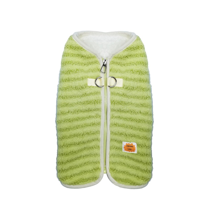 Zip Up Fleece Dog Sweater for Small Dogs, D-Ring Leash Attachment, Soft and Warm, Green, S