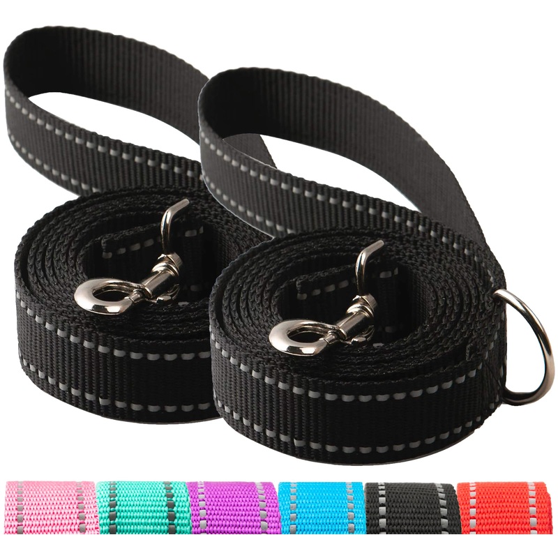 2-Pack Reflective Dog Leash 6ft – Nylon Dog Leashes for Small Dogs, Medium Dogs, Large Dogs, Puppy, Cats – 6ft Training Leash with D Ring (Black, 1″ X 6FT(2-Pack)) 1″ X 6FT(2-Pack) BLACK&BLACK